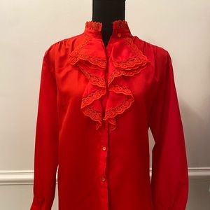 Vintage red ruffle button up - gothic style